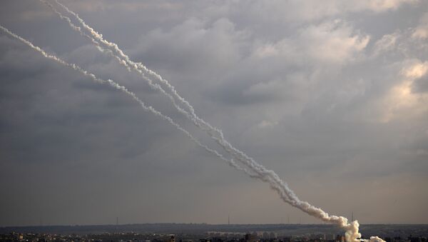Rockets are launched from the Gaza Strip towards Israel, Monday, Feb. 24, 2020. - Sputnik International