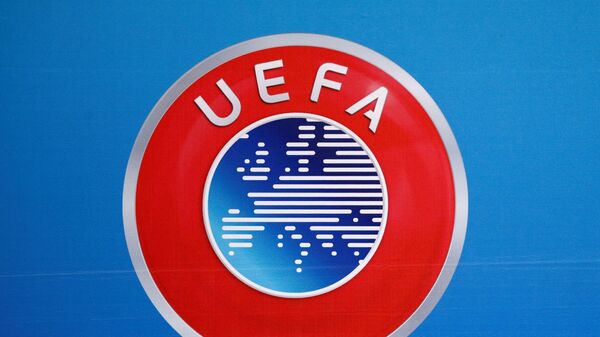  A logo is pictured on a backdrop before a news conference after an UEFA Executive Board meeting in Nyon, Switzerland, December 9, 2016 - Sputnik International