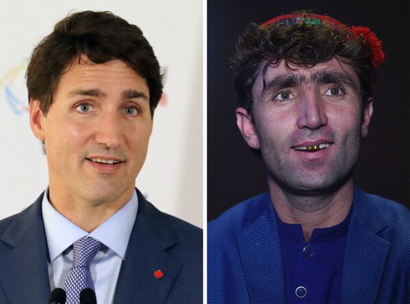 This combo shows a file photo taken on October 12, 2018 of Canada's Prime Minister Justin Trudeau (L) speaking at the end of the 17th Francophone countries summit in the Armenian city of Yerevan; and an image of Abdul Salam Maftoon (R), an Afghan singer and contestant of the television music competition 'Afghan Star', speaking during an interview with AFP in Kabul on January 13, 2019.  - Sputnik International