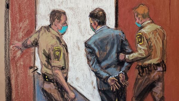 Former Minneapolis police officer Derek Chauvin is led away in handcuffs after a jury found him guilty on all counts in his trial for second-degree murder, third-degree murder and second-degree manslaughter in the death of George Floyd in Minneapolis, Minnesota, U.S. April 20, 2021 in this courtroom sketch. - Sputnik International
