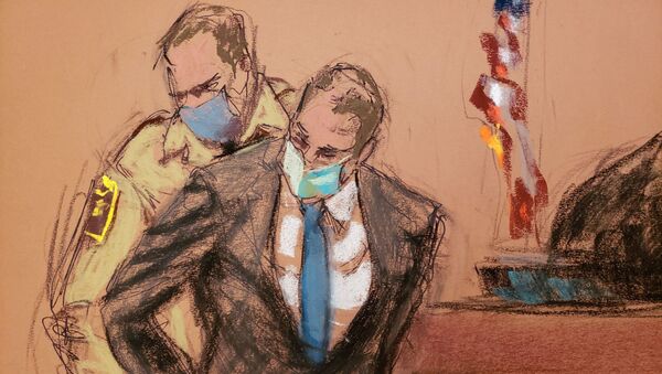 Former Minneapolis police officer Derek Chauvin is placed in handcuffs after a jury found him guilty on all counts in his trial for second-degree murder, third-degree murder and second-degree manslaughter in the death of George Floyd in Minneapolis, Minnesota, U.S. April 20, 2021 in this courtroom sketch - Sputnik International