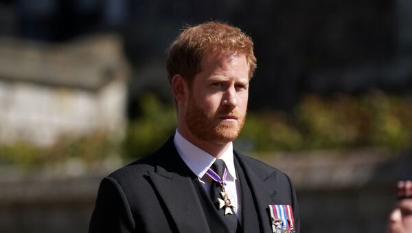 Britain's Prince Harry, Duke of Sussex looks on as he attends the funeral of Britain's Prince Philip, husband of Queen Elizabeth, who died at the age of 99, in Windsor, Britain, April 17, 2021 - Sputnik International