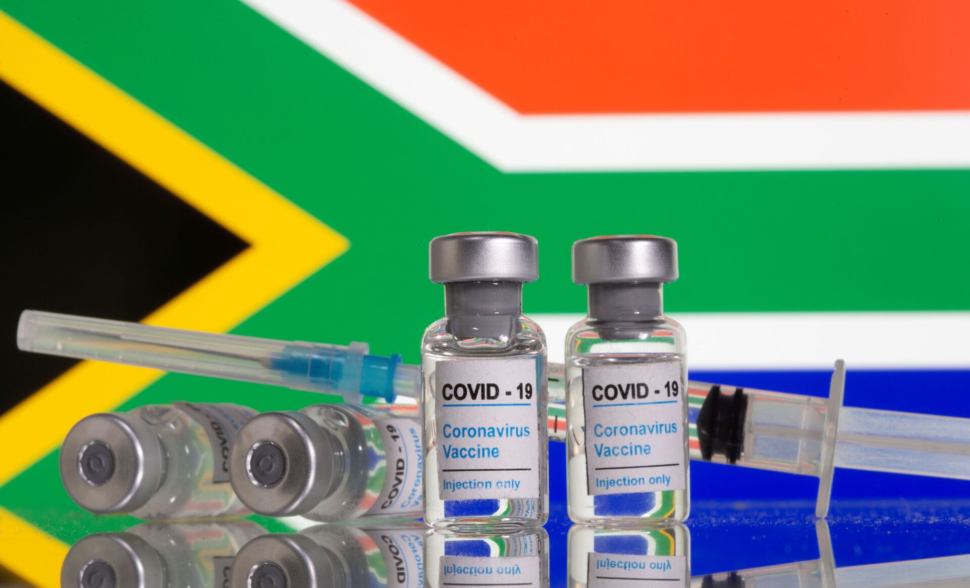 FILE PHOTO: Vials labelled COVID-19 Coronavirus Vaccine and sryinge are seen in front of displayed South Africa flag in this illustration - Sputnik International, 1920, 27.11.2021