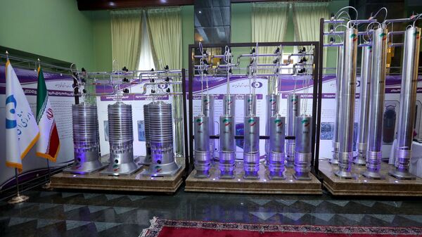 A number of new generation Iranian centrifuges are seen on display during Iran's National Nuclear Energy Day in Tehran, Iran April 10, 2021 - Sputnik International