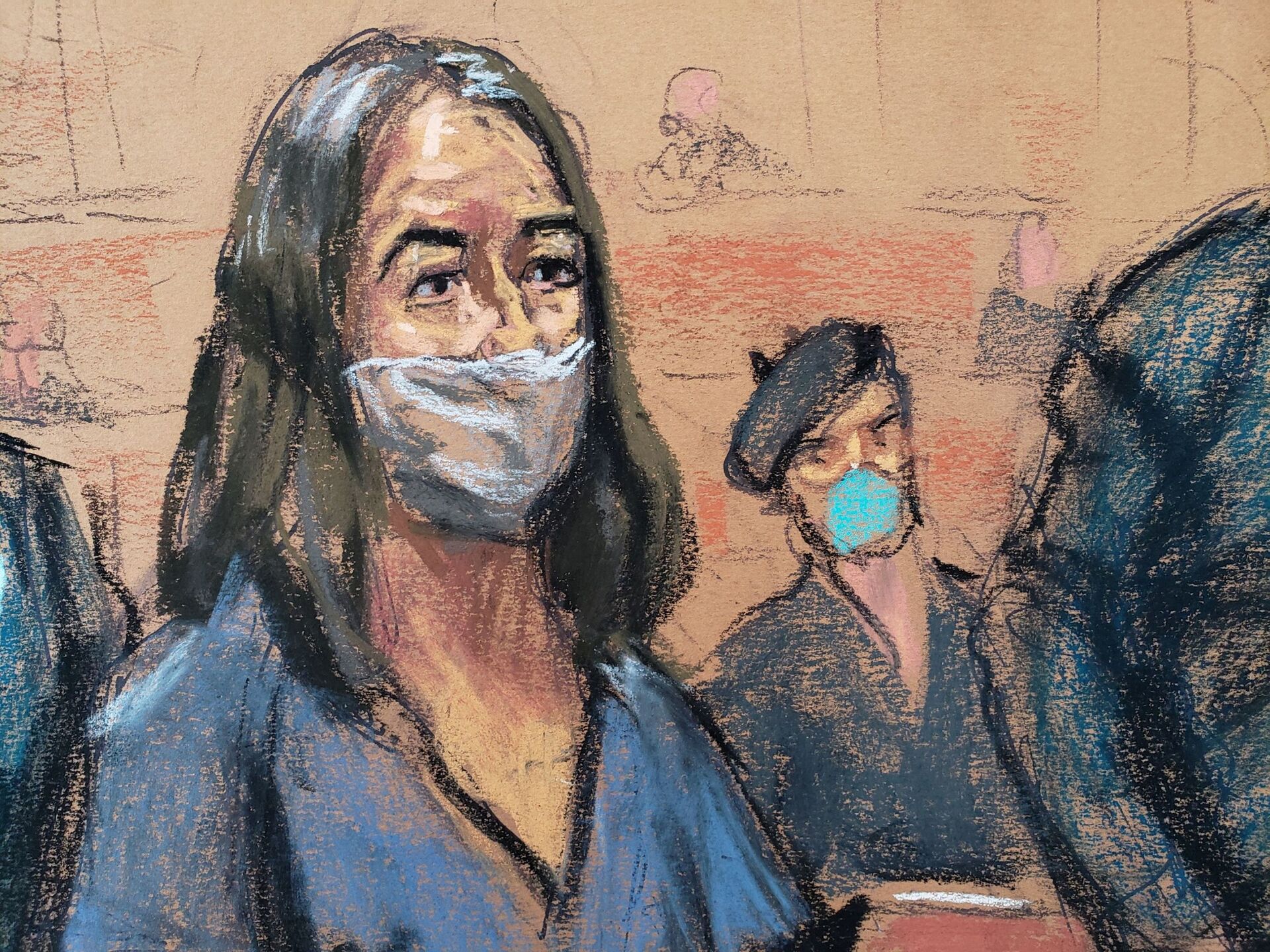British socialite Ghislaine Maxwell appears during her arraignment hearing on a new indictment at Manhattan Federal Court in New York City, New York, U.S. April 23, 2021, in this courtroom sketch.  - Sputnik International, 1920, 30.10.2021