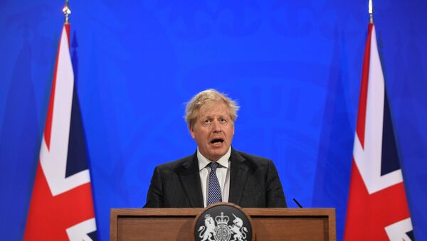 Britain's Prime Minister Boris Johnson holds a news conference at 10 Downing Street,  amid the coronavirus disease (COVID-19) outbreak, in London, Britain, April 20, 2021.  - Sputnik International