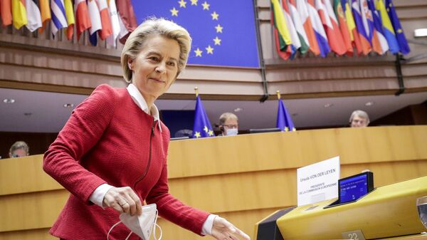 European Commission President Ursula von der Leyen attends the debate on EU-UK trade and cooperation agreement during the second day of a plenary session at the European Parliament in Brussels, Belgium April 27, 2021 - Sputnik International