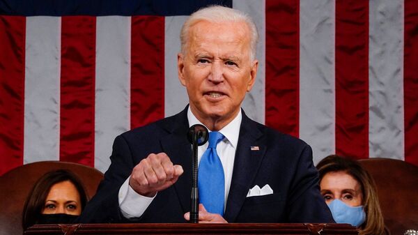 US President Joe Biden addresses to a joint session of Congress in the House chamber of the US Capitol in Washington, US, April 28, 2021 - Sputnik International