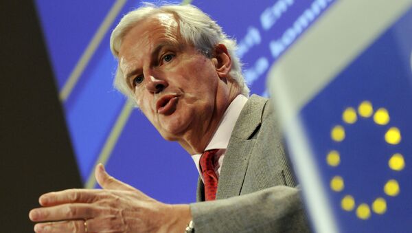 European Union Commissioner for Internal Market and Services Michel Barnier gestures while talking to the media during a press conference at the EU Commission headquarter in Brussels, Wednesday May 26, 2010 - Sputnik International