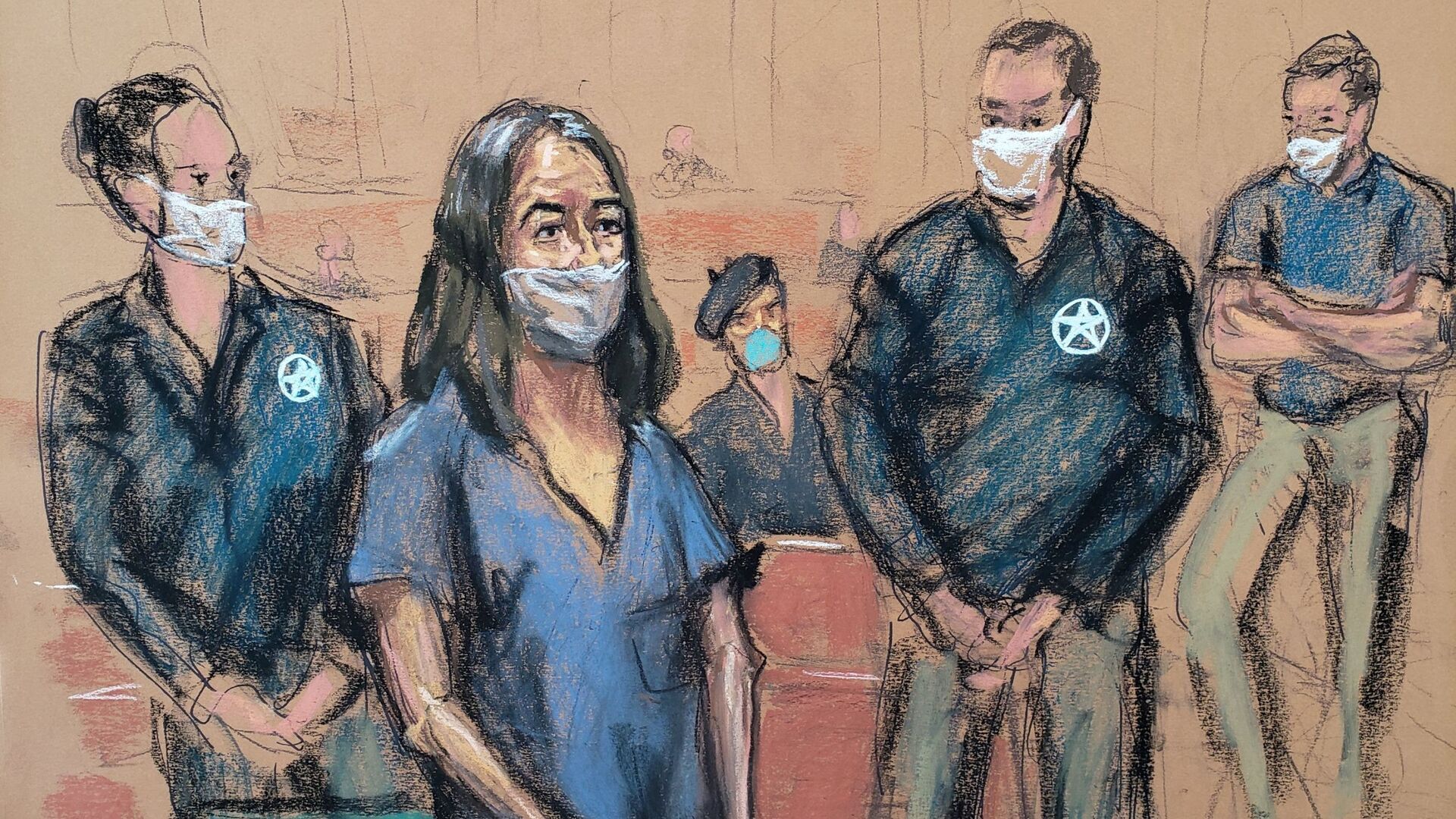 British socialite Ghislaine Maxwell appears during her arraignment hearing on a new indictment at Manhattan Federal Court in New York City, New York, U.S. April 23, 2021, in this courtroom sketch. - Sputnik International, 1920, 30.04.2021