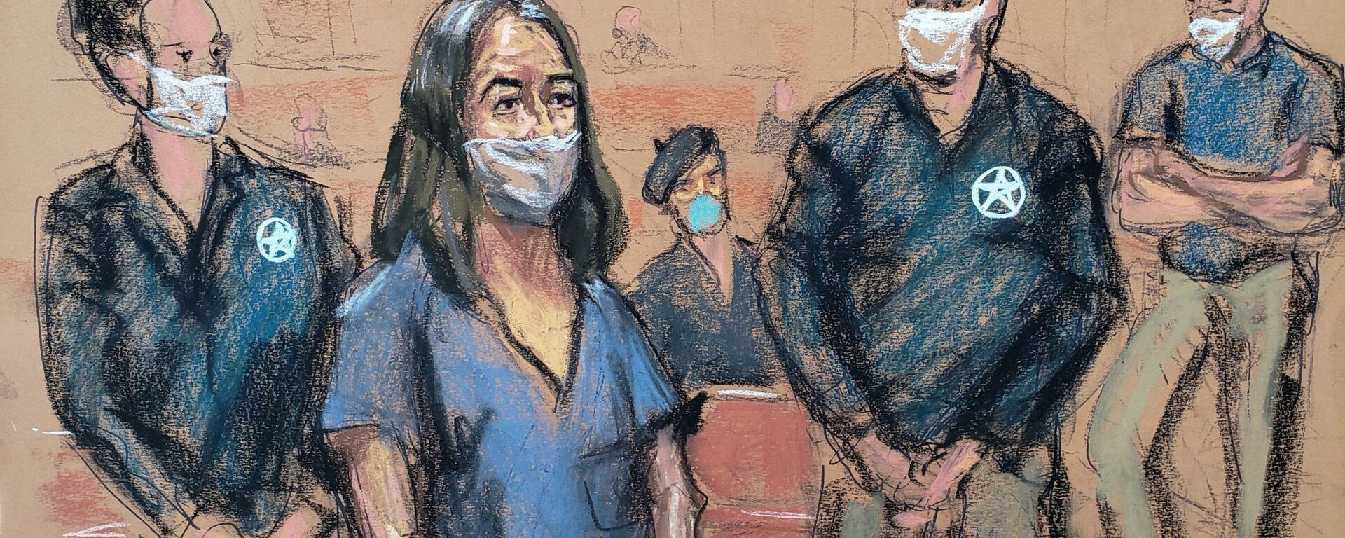 British socialite Ghislaine Maxwell appears during her arraignment hearing on a new indictment at Manhattan Federal Court in New York City, New York, U.S. April 23, 2021, in this courtroom sketch. - Sputnik International, 1920, 21.11.2021
