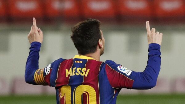 Barcelona's Lionel Messi celebrates scoring their third goal - Sputnik International