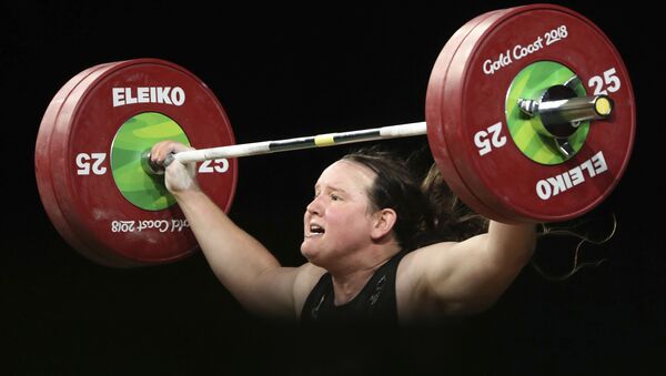 In this Monday, April 9, 2018 file photo, New Zealand's Laurel Hubbard participates in the women's +90kg weightlifting final the 2018 Commonwealth Games on the Gold Coast, Australia - Sputnik International
