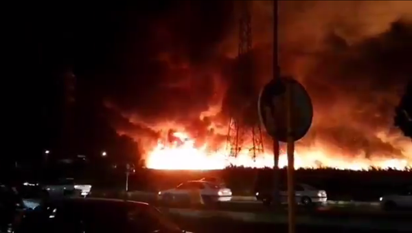 Screenshot from a video allegedly showing the massive fire in the Iranian city of Bushehr - Sputnik International