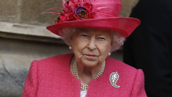 Britain's Queen Elizabeth II leaves the chapel after the wedding of Lady Gabriella Windsor and Thomas Kingston at St George's Chapel, Windsor Castle, near London, England, Saturday, May 18, 2019 - Sputnik International