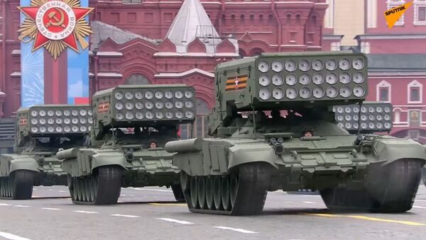 TOS-1A heavy flamethrower systems are on the square, belonging to the 1st Mobile NBC Protection Brigade.  - Sputnik International