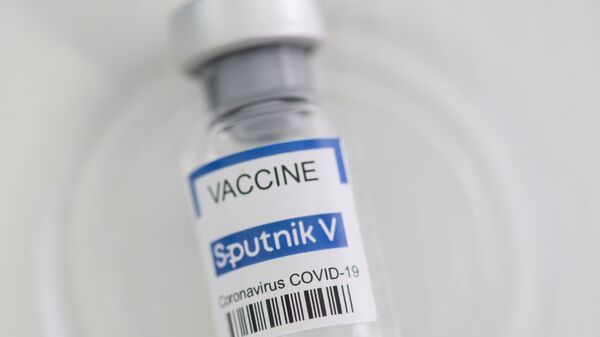 A vial labelled Sputnik V coronavirus disease (COVID-19) vaccine is seen in this illustration picture taken on 2 May 2021. - Sputnik International