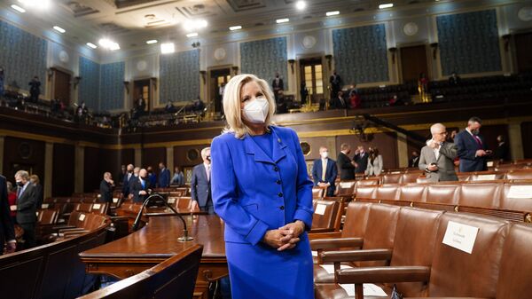 Rep. Liz Cheney, R-Wyo., arrives to the chamber ahead of President Joe Biden speaking to a joint session of Congress, Wednesday, April 28, 2021, in the House Chamber at the U.S. Capitol in Washington. - Sputnik International