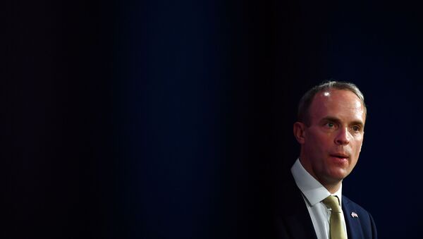 Britain's Foreign Secretary Dominic Raab attends a news conference with his U.S. counterpart following a bilateral meeting in London, Britain May 3, 2021 during the G7 foreign ministers meeting. - Sputnik International