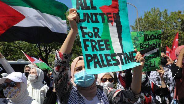 Pro-Palestinian demonstrators take part in a rally in front Israeli Embassy in Ankara on May 15, 2021 - Sputnik International