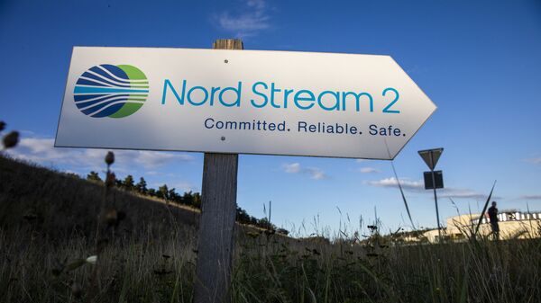 A road sign directs traffic towards the Nord Stream 2 gas line landfall facility entrance in Lubmin, north eastern Germany, on September 7, 2020. - Sputnik International