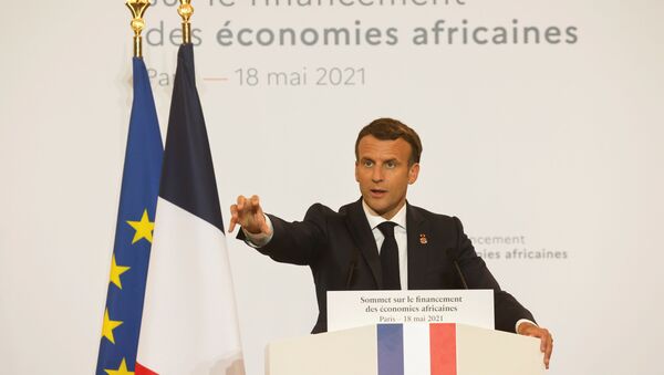 France's President Emmanuel Macron speaks during a joint news conference at the end of the Summit on the Financing of African Economies in Paris, France May 18, 2021. Ludovic Marin/Pool via REUTERS - Sputnik International