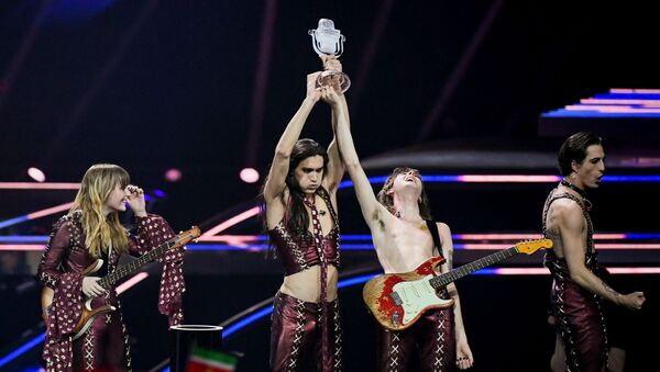 Maneskin of Italy appear on stage after winning the 2021 Eurovision Song Contest in Rotterdam, Netherlands, May 23, 2021. - Sputnik International