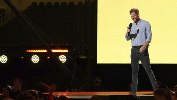 Prince Harry, Duke of Sussex, speaks at Vax Live: The Concert to Reunite the World on Sunday, May 2, 2021, at SoFi Stadium in Inglewood, Calif. - Sputnik International