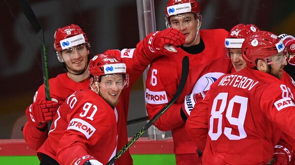 The Russian national ice hockey team during a World Championship match with the Swedish team - Sputnik International