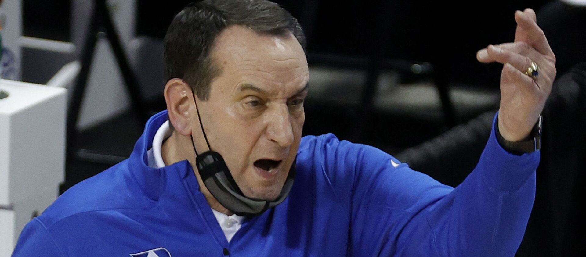 Head coach Mike Krzyzewski of the Duke Blue Devils reacts following a play during the first half of their second round game against the Louisville Cardinals in the ACC Men's Basketball Tournament at Greensboro Coliseum on March 10, 2021 in Greensboro, North Carolina.  - Sputnik International, 1920, 02.06.2021