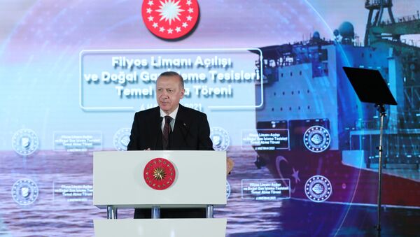 Turkish President Tayyip Erdogan speaks during the opening ceremony of Filyos port in the Black Sea city of Zonguldak, Turkey June 4, 2021 - Sputnik International