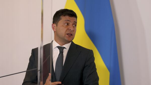 President of Ukraine Volodymyr Zelensky addresses the media at a joint press conference with Austrian Chancellor Sebastian Kurz after their meeting at the federal chancellery in Vienna, Austria, Tuesday, Sept. 15, 2020. - Sputnik International