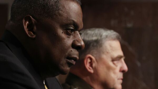 U.S. Secretary of Defense Lloyd Austin and Chairman of the Joint Chiefs U.S. Army General Mark Milley attend a hearing on the Pentagon’s budget request to testify before a Senate Armed Services Committee, on Capitol Hill in Washington, DC, U.S., June 10, 2021. - Sputnik International