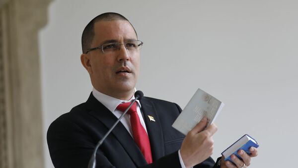 Venezuelan Foreign Minister Jorge Arreaza gives a news conference at his office moments after he met with European Union Ambassador to Venezuela Isabel Brilhante Pedrosa to give her a letter of persona non grata, and giving her 72 hours to leave the country, in Caracas, Venezuela, Wednesday, Feb. 24, 2021. - Sputnik International
