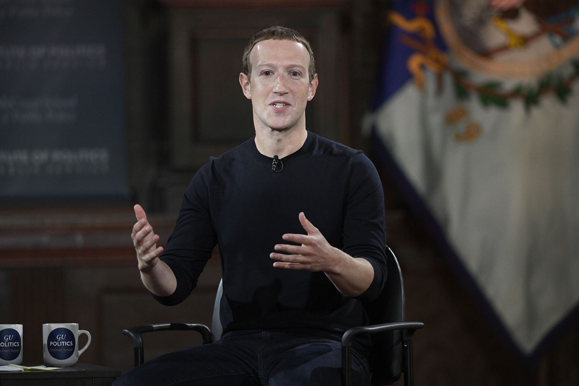 In this Oct. 17, 2019, file photo Facebook CEO Mark Zuckerberg speaks at Georgetown University in Washington. - Sputnik International, 1920, 05.10.2021