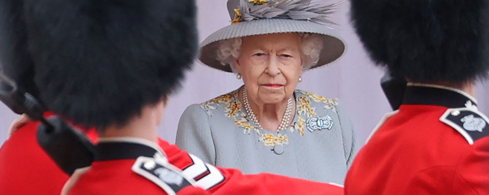 Britain's Queen Elizabeth II watches a military ceremony to mark her official birthday at Windsor Castle on June 12, 2021 in Windsor. - Sputnik International, 1920, 13.06.2021
