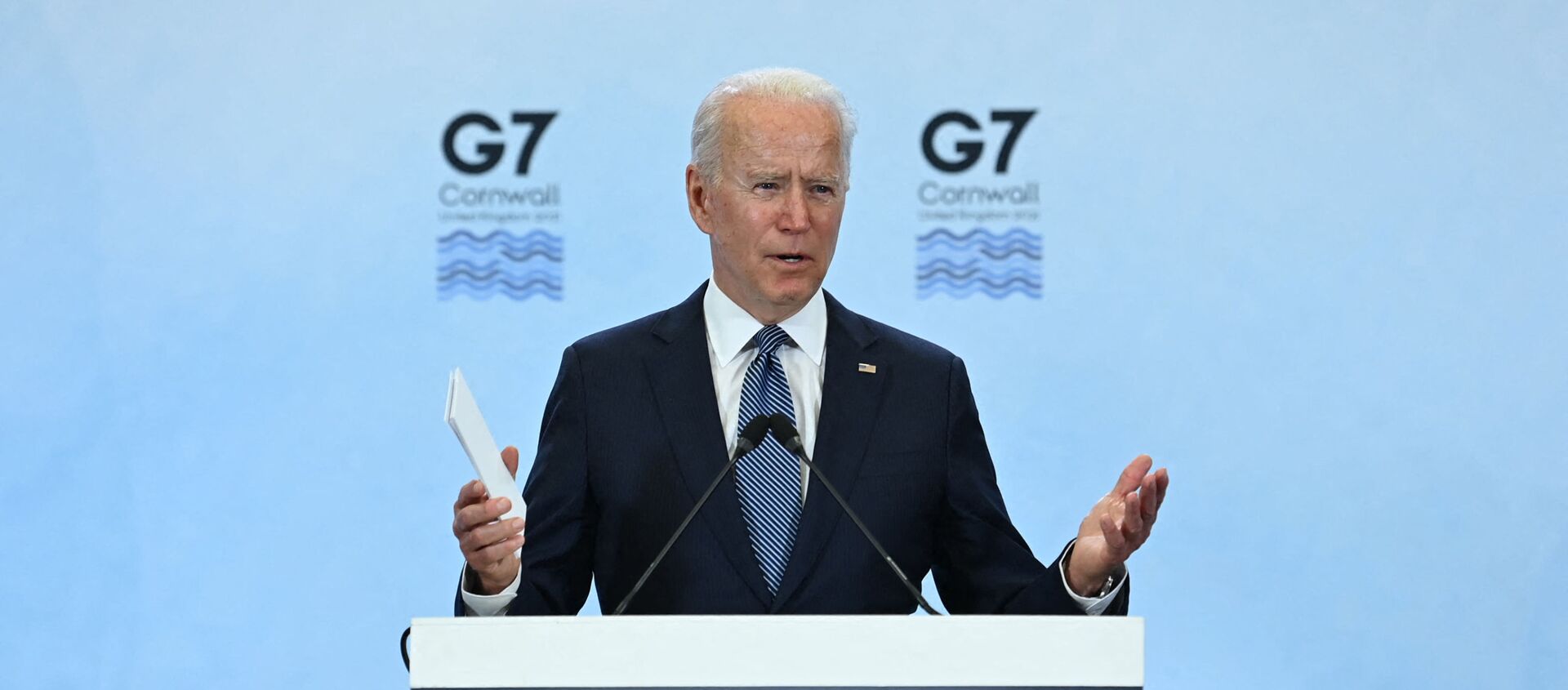 US President Joe Biden takes part in a press conference on the final day of the G7 summit at Cornwall Airport Newquay, near Newquay, Cornwall on June 13, 2021.  - Sputnik International, 1920