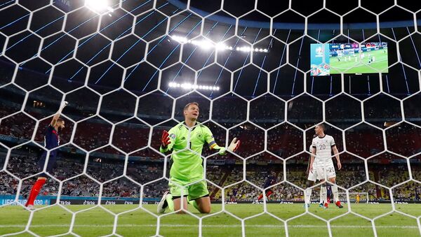 Germany's Manuel Neuer reacts before a goal scored by France's Kylian Mbappe is disallowed for offside, June 15, 2021 - Sputnik International