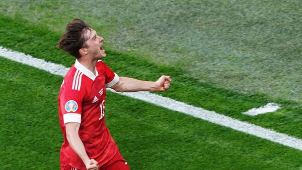 Soccer Football - Euro 2020 - Group B - Finland v Russia - Saint Petersburg Arena, Saint Petersburg, Russia - June 16, 2021 Russia's Aleksei Miranchuk celebrates scoring their first goal  - Sputnik International