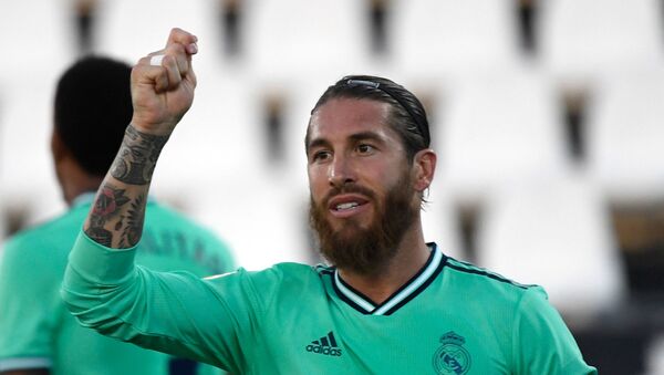 Real Madrid's Spanish defender Sergio Ramos gestures during the Spanish league football match Club Deportivo Leganes SAD against Real Madrid CF at the Estadio Municipal Butarque in Leganes on July 19, 2020 - Sputnik International