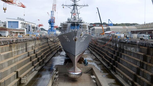 The guided-missile destroyer USS John S. McCain is in dry dock at Fleet Activities Yokosuka during a scheduled dry-dock selective restricted availability. John S. McCain is one of seven ships assigned to Destroyer Squadron 15 and is permanently forward-deployed to Yokosuka, Japan. - Sputnik International