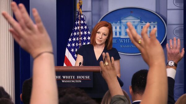 White House Press Secretary Jen Psaki takes quesitons from reporters during the daily news conference in the Brady Press Briefing Room at the White House on June 08, 2021 in Washington, DC. Psaki announced actions the Biden administration says it will take to strengthen critical American supply chains and promote economic security, national security, and good-paying, union jobs here at home. - Sputnik International