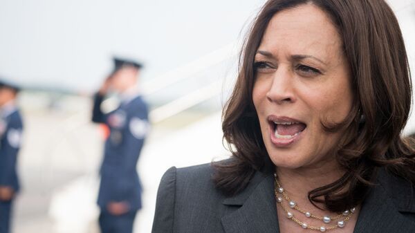 U.S. Vice President Kamala Harris speaks with the media at Hartsfield Jackson International Airport before boarding Air Force Two back to Washington DC on June 18, 2021 in Atlanta, Georgia. Vice President Harris is visiting Atlanta as part of a nationwide tour to encourage Americans to get vaccinated.  - Sputnik International