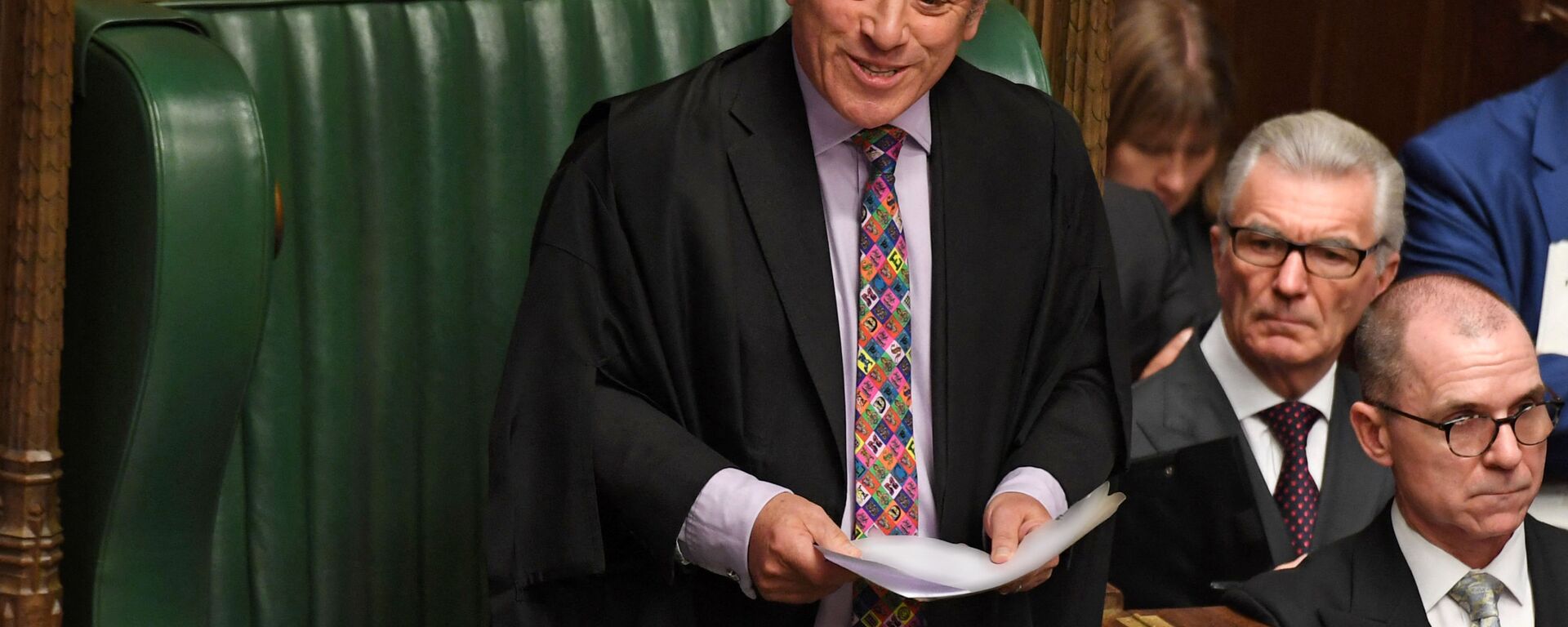 UK Parliament Speaker John Bercow smiling while speaking in the House of Commons in London on October 21, 2019 - Sputnik International, 1920, 20.06.2021