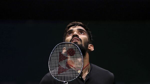 Kidambi Srikanth of India reacts while competing against Pablo Abian of Spain during their men's badminton singles match at the BWF World Championships in Nanjing, China, Wednesday, Aug. 1, 2018 - Sputnik International