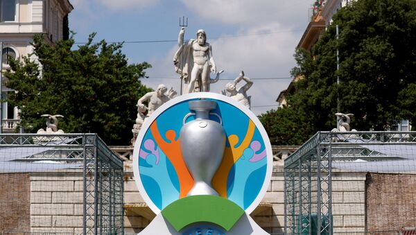 The logo of UEFA Euro 2020 is seen at the fan zone at Piazza del Popolo in Rome, Italy, June 7, 2021 - Sputnik International