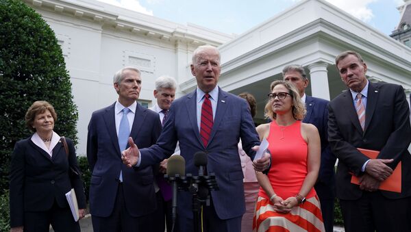 U.S. President Joe Biden speaks following a bipartisan meeting with U.S. senators about the proposed framework for the infrastructure bill, at the White House in Washington, U.S., June 24, 2021. - Sputnik International
