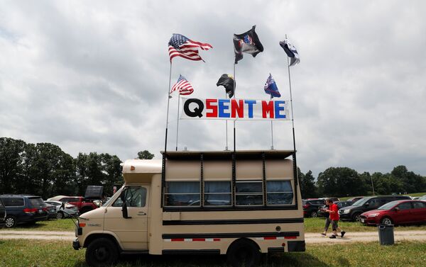 A banner is attached to a vehicle as supporters of former U.S. President Donald Trump gather for his first post-presidency campaign rally at the Lorain County Fairgrounds in Wellington, Ohio, U.S., June 26, 2021. - Sputnik International