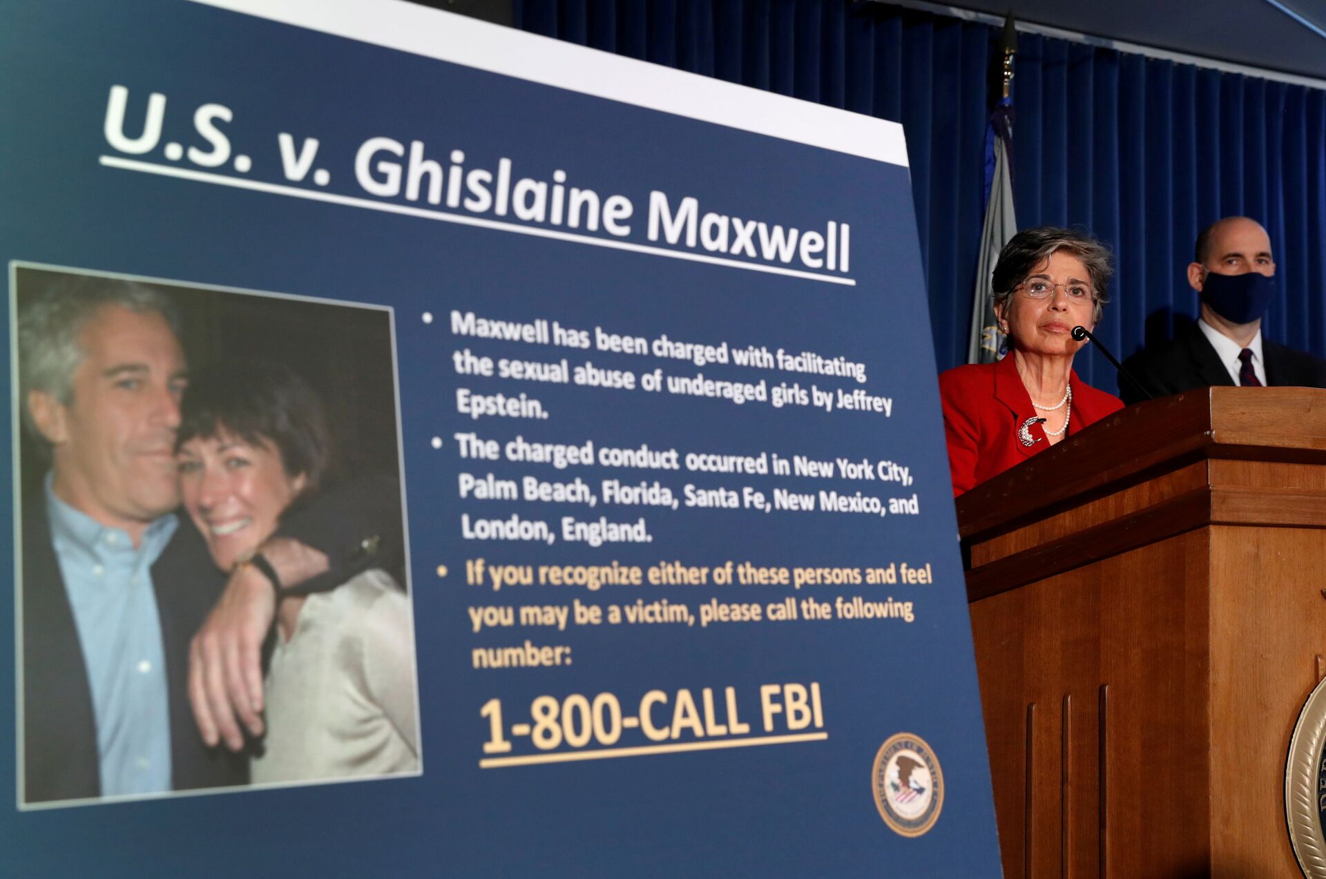 FILE PHOTO: Audrey Strauss, acting U.S. attorney for the Southern District of New York, speaks alongside William F. Sweeney Jr., assistant director-in-charge of the New York Office, at a news conference announcing charges against Ghislaine Maxwell for her alleged role in the sexual exploitation and abuse of minor girls by Jeffrey Epstein in New York City, New York, U.S., July 2, 2020 - Sputnik International, 1920, 14.09.2021