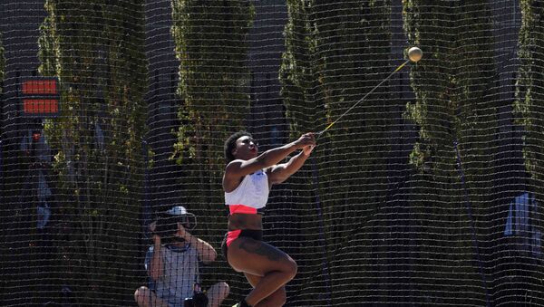 Gwendolyn Berry aka Gwen Berry places third in the women's hammer with a throw of 241-2 (73.50m) during the US Olympic Team Trials at Hayward Field.  - Sputnik International